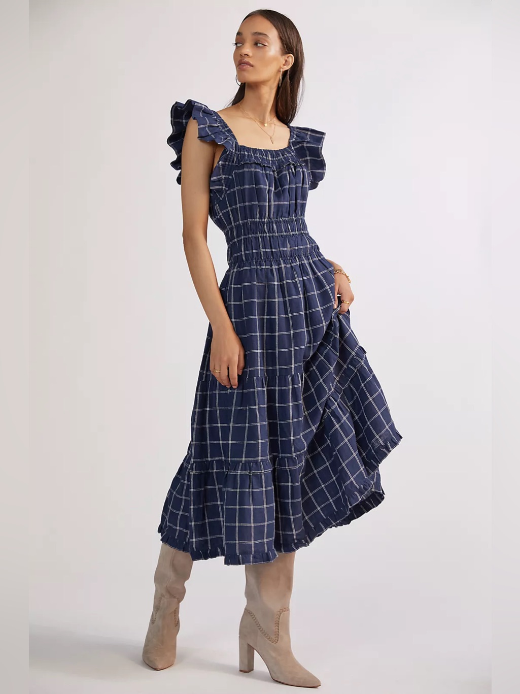 Nwot Anthropologie Magali Pascal Ruffled Linen Midi Dress Size Xs Z350